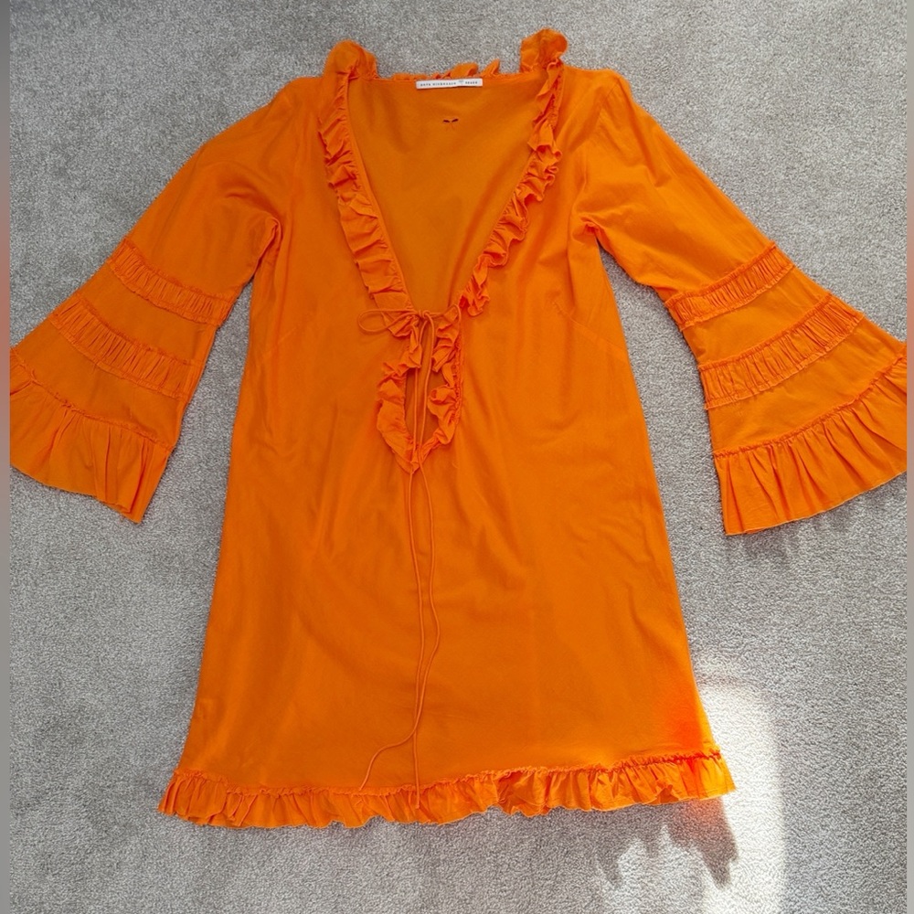 Anya Hindmarch - Orange Ruffled Beach Coverup Dress - 100% Cotton - size Large - Picture 4 of 16